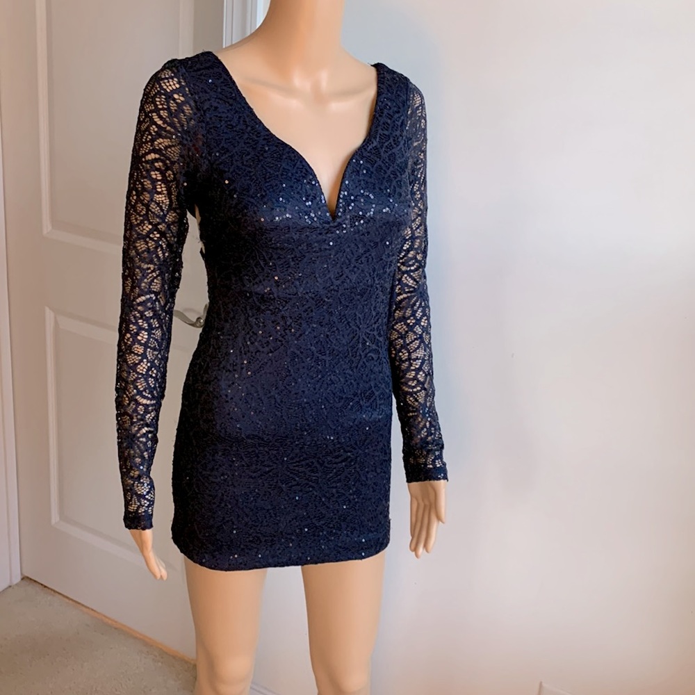 Windsor Navy with sequins v-cut dress
